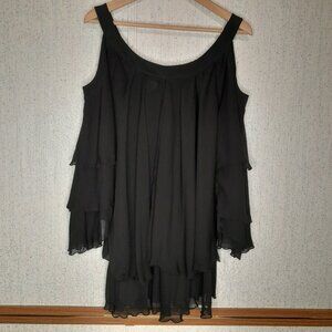 HOT IN HOLLYWOOD Cold Shoulder Layered Bell Sleeves Black Size 1X